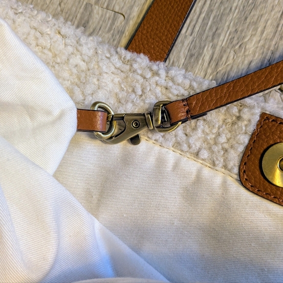 Women's J.Jill Wool & Leather Tote, detachable‎ clutch, cream & camel brown - Picture 5 of 15